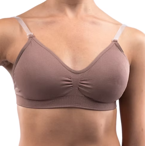 Womens Seamless Clear Strap Dance Bra w/ Removable Padding